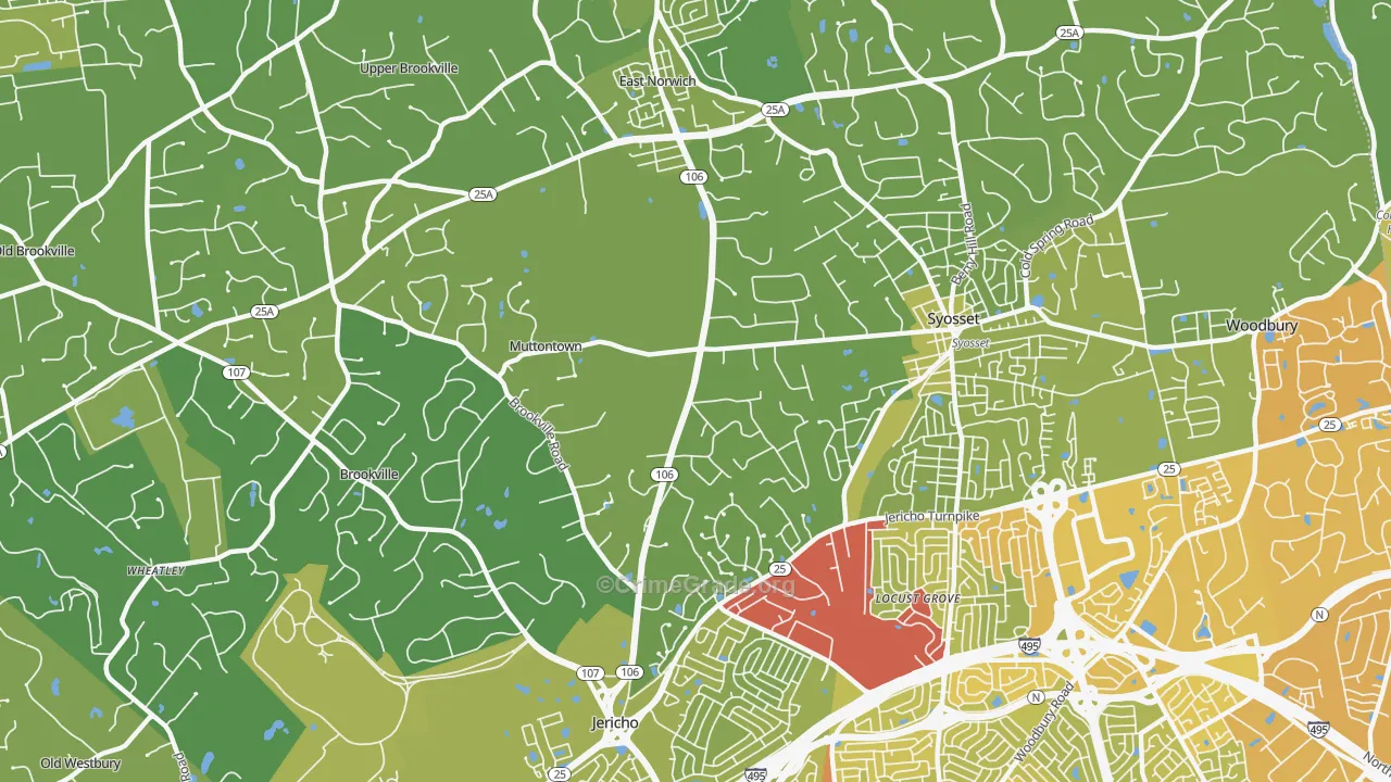 Muttontown, NY Map of Vehicle Theft Rates