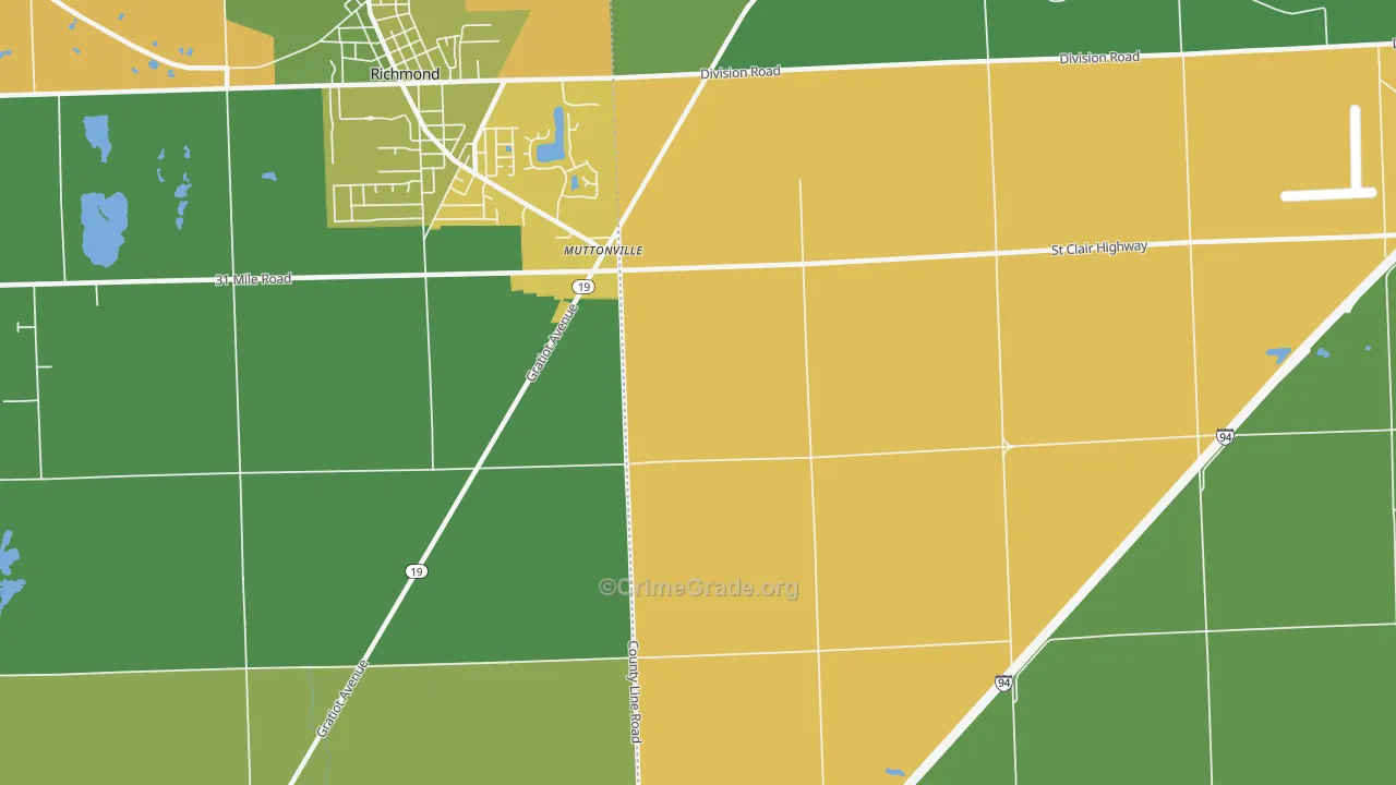Muttonville, MI Map of Vehicle Theft Rates