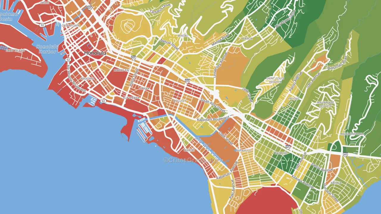 Mxcully-Moiliili, Honolulu, HI Map of Vehicle Theft Rates