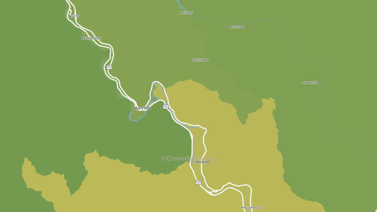 Myers Flat, CA Map of Vehicle Theft Rates
