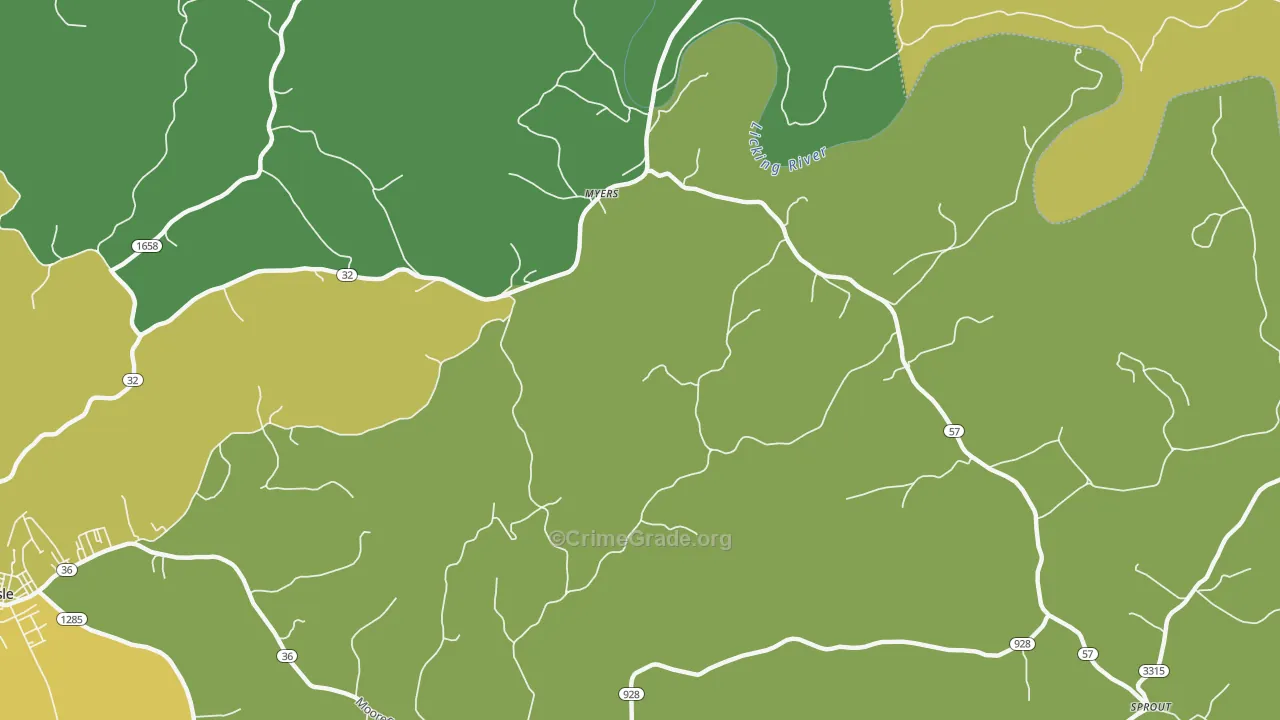 Myers, KY Map of Vehicle Theft Rates
