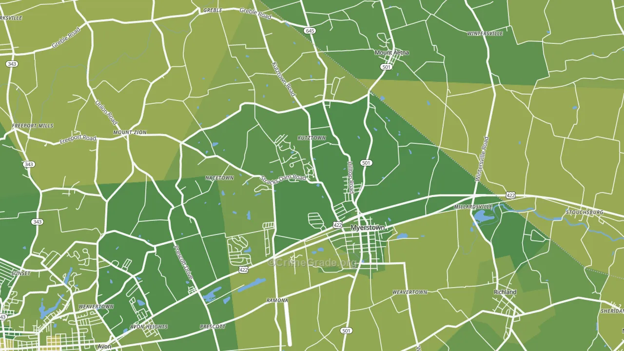 Myerstown, PA Map of Vehicle Theft Rates