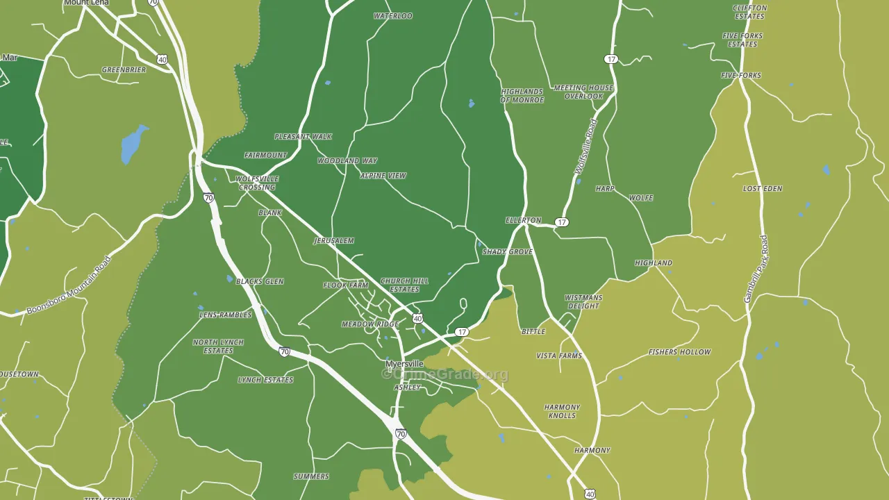 Myersville, MD Map of Vehicle Theft Rates