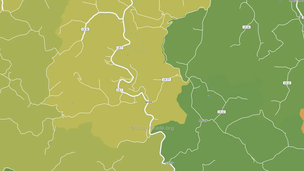 Myra, WV Map of Vehicle Theft Rates