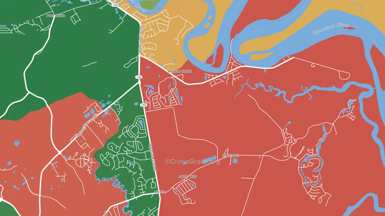Myrtle Grove, GA Map of Vehicle Theft Rates