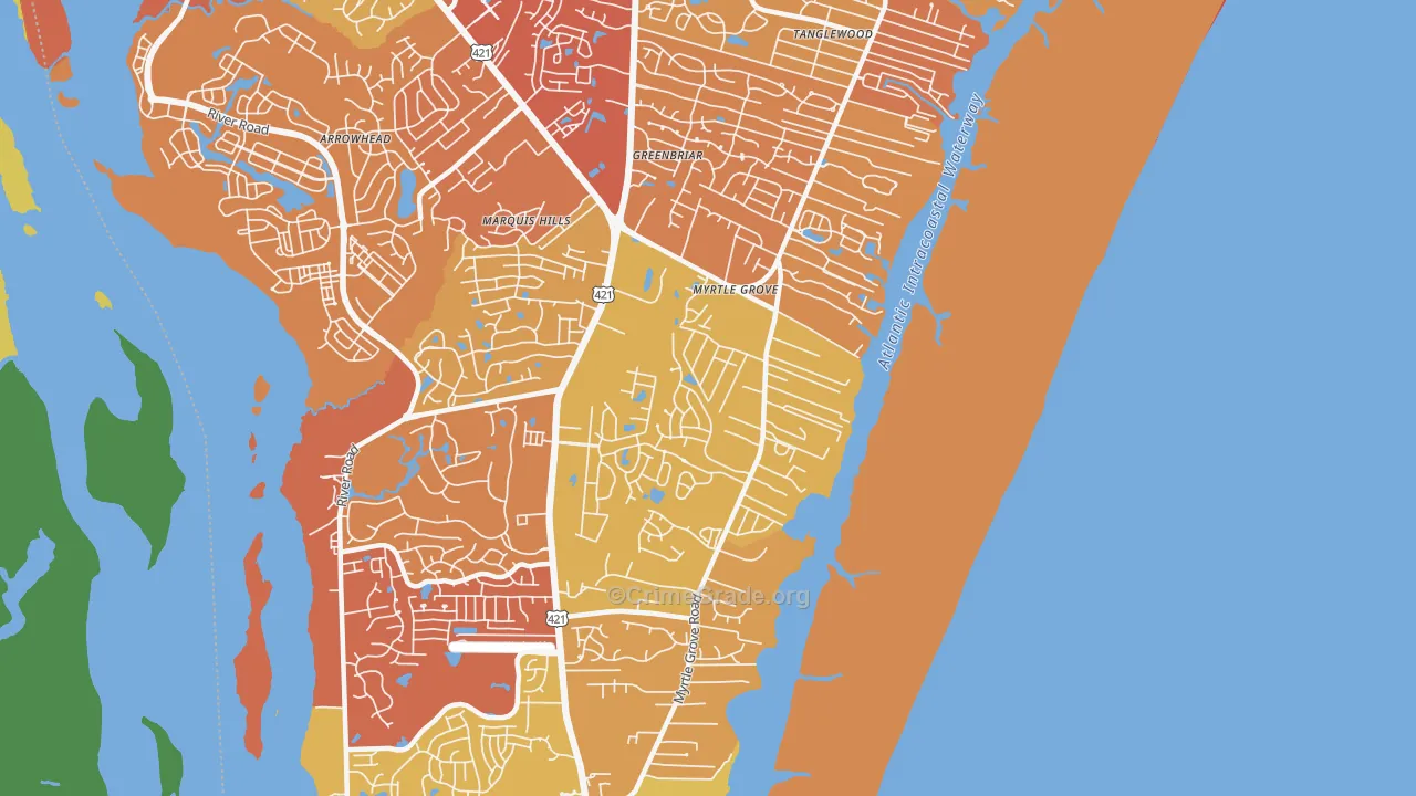 Myrtle Grove, NC Map of Vehicle Theft Rates