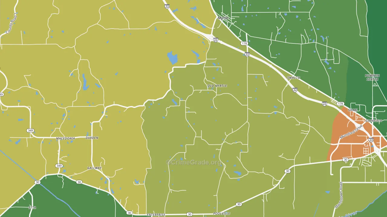 Myrtle, MS Map of Vehicle Theft Rates