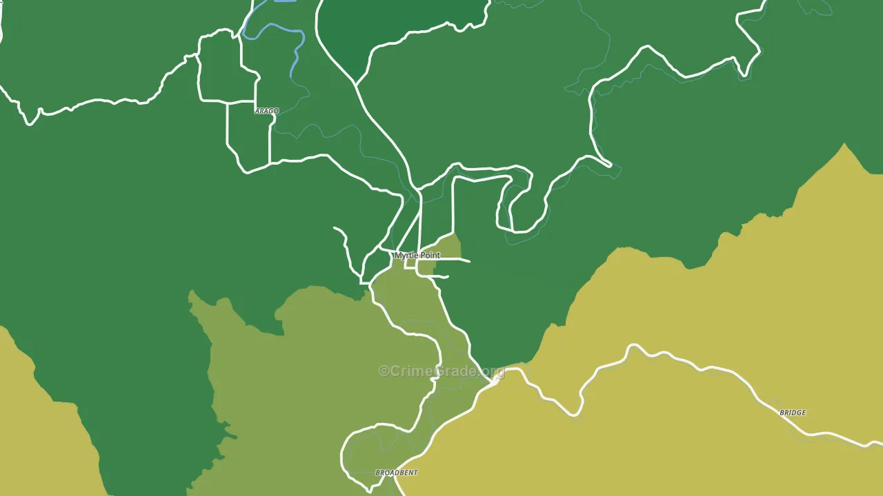 Myrtle Point, OR Map of Vehicle Theft Rates