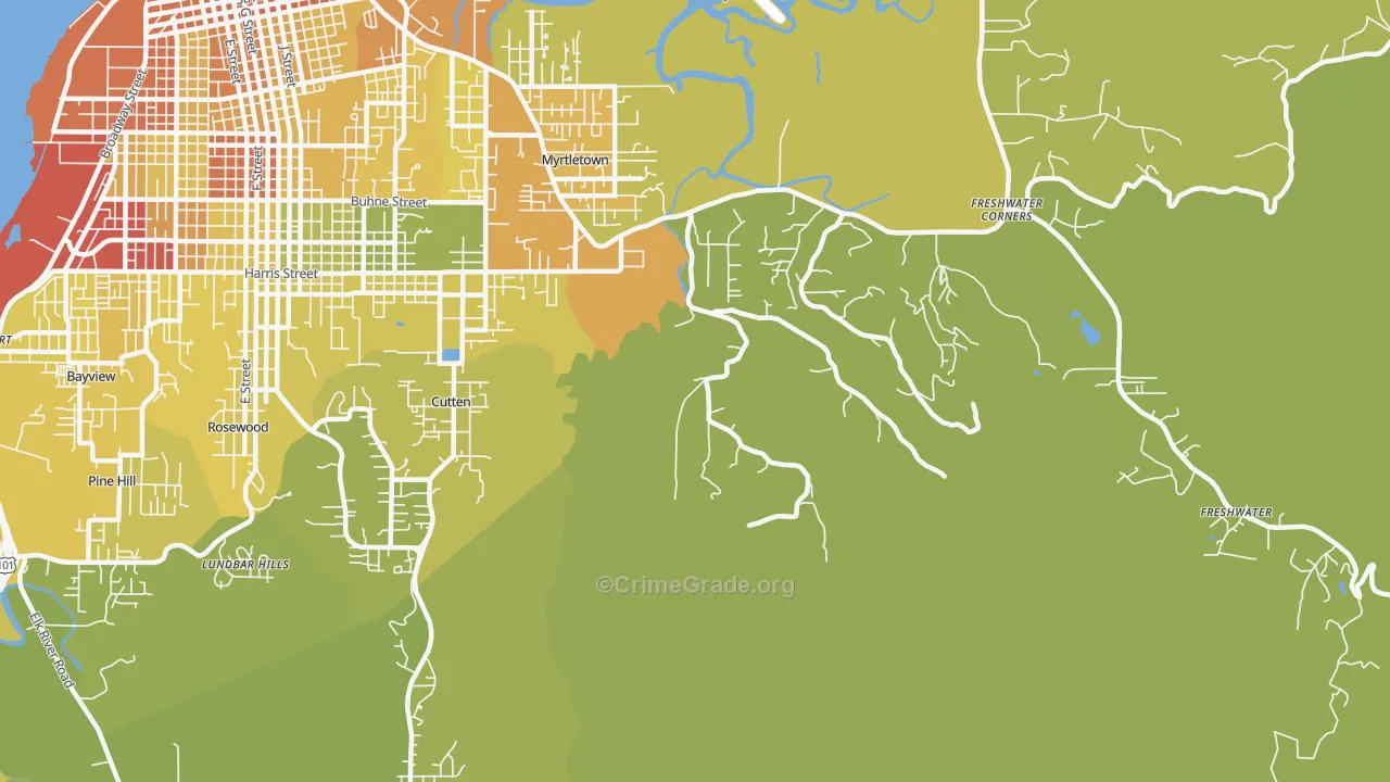 Myrtletown, CA Map of Vehicle Theft Rates
