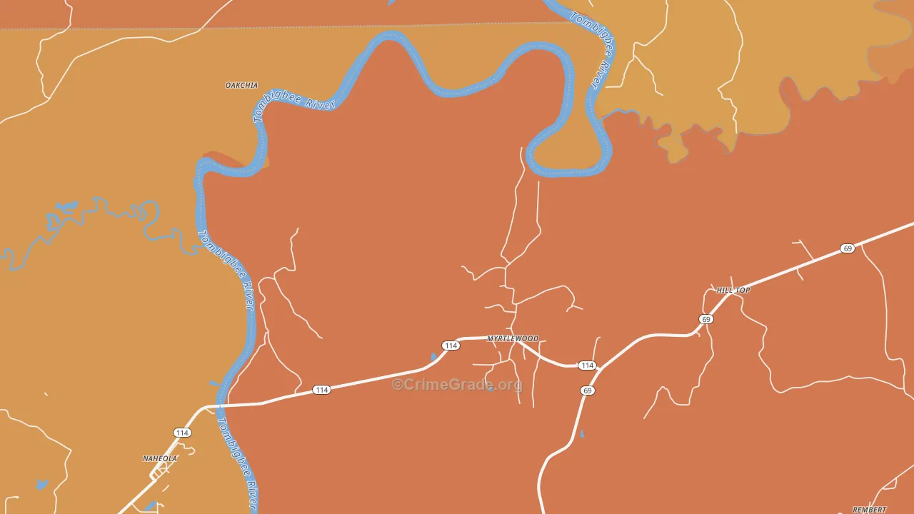 Myrtlewood, AL Map of Vehicle Theft Rates