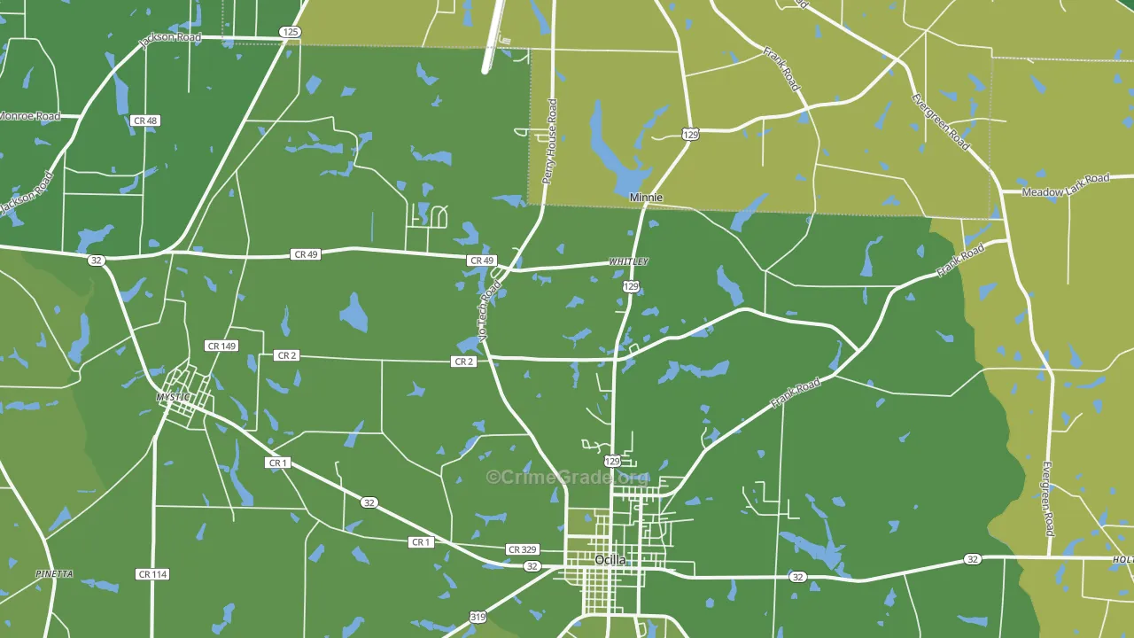 Mystic, GA Map of Vehicle Theft Rates