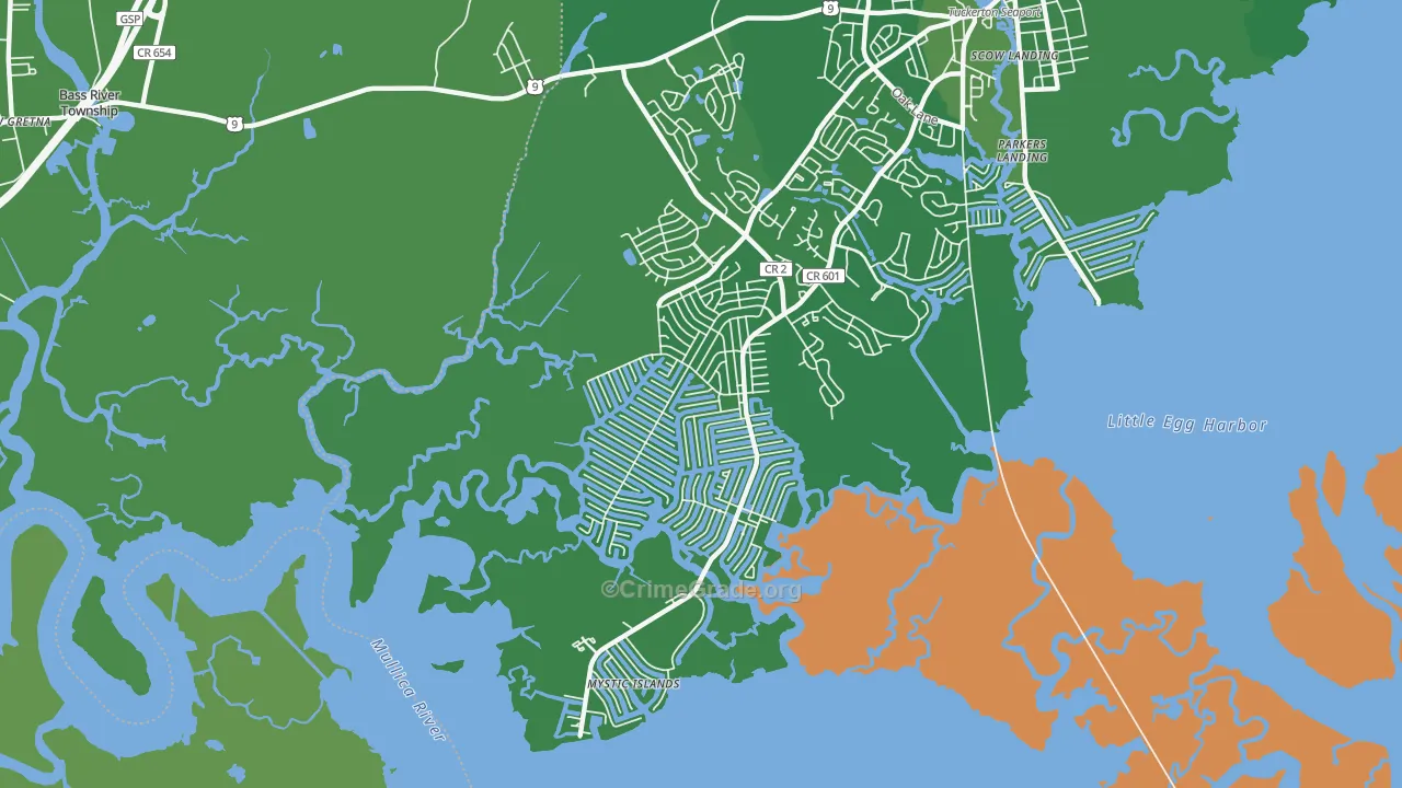Mystic Island, NJ Map of Vehicle Theft Rates