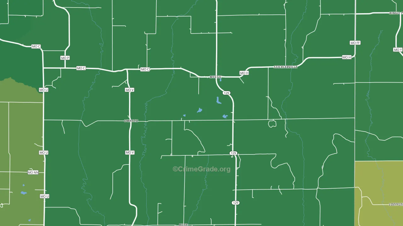 Mystic, MO Map of Vehicle Theft Rates