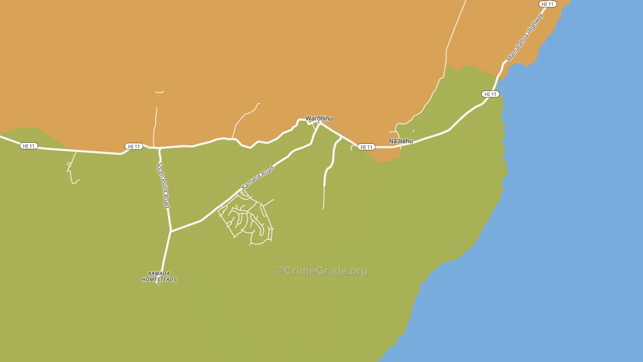 Naalehu, HI Map of Vehicle Theft Rates