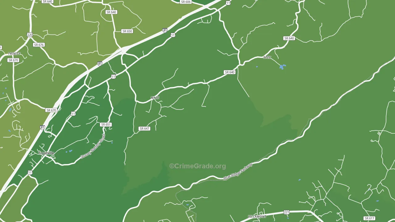 Nace, VA Map of Vehicle Theft Rates