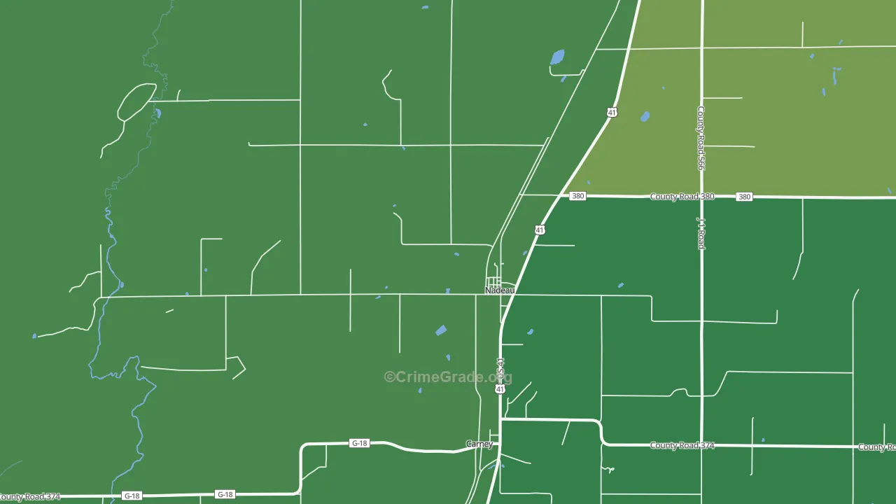Nadeau, MI Map of Vehicle Theft Rates