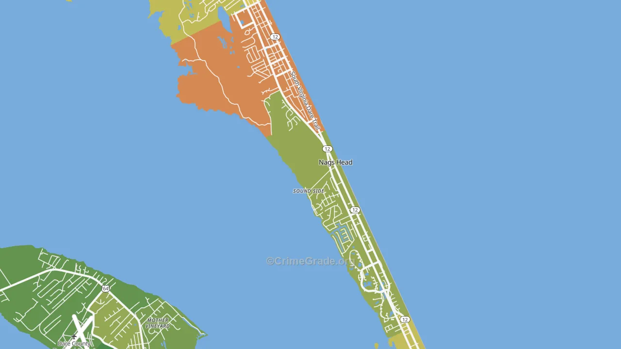 Nags Head, NC Map of Vehicle Theft Rates