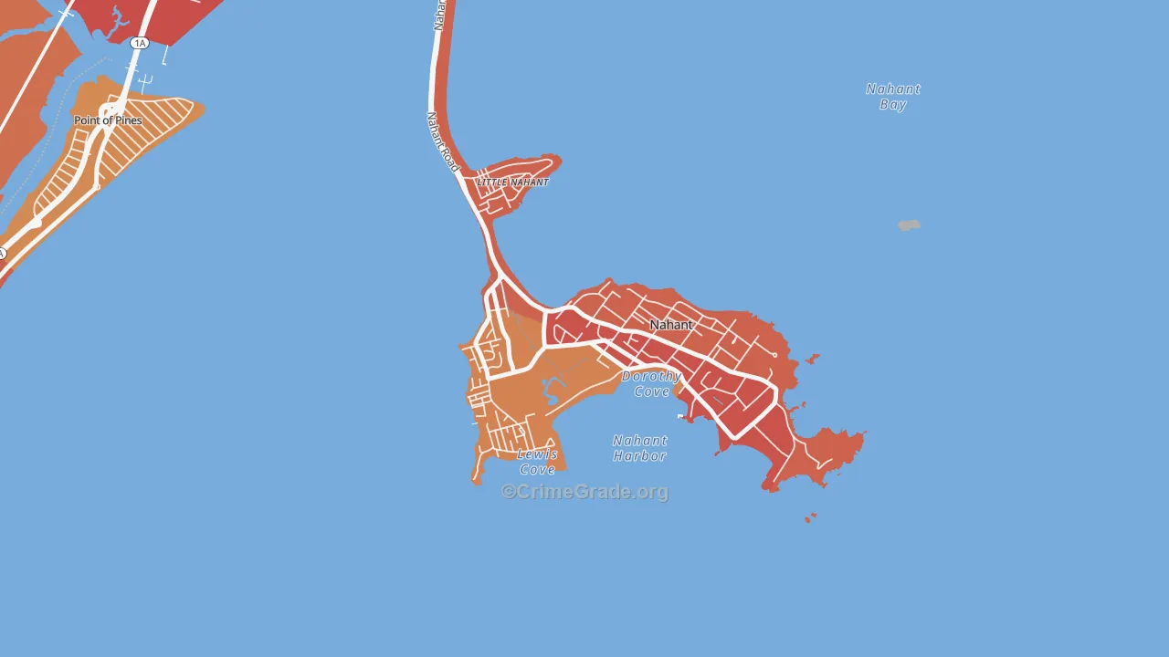 Nahant, MA Map of Vehicle Theft Rates