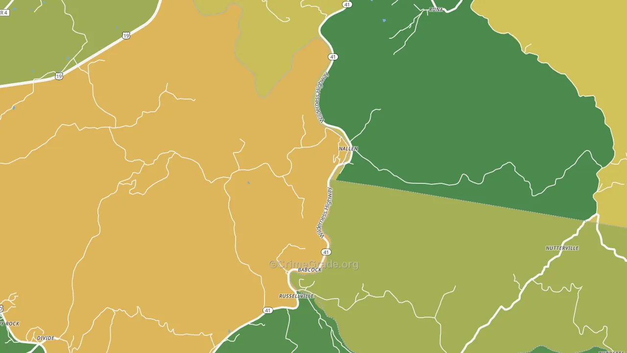 Nallen, WV Map of Vehicle Theft Rates