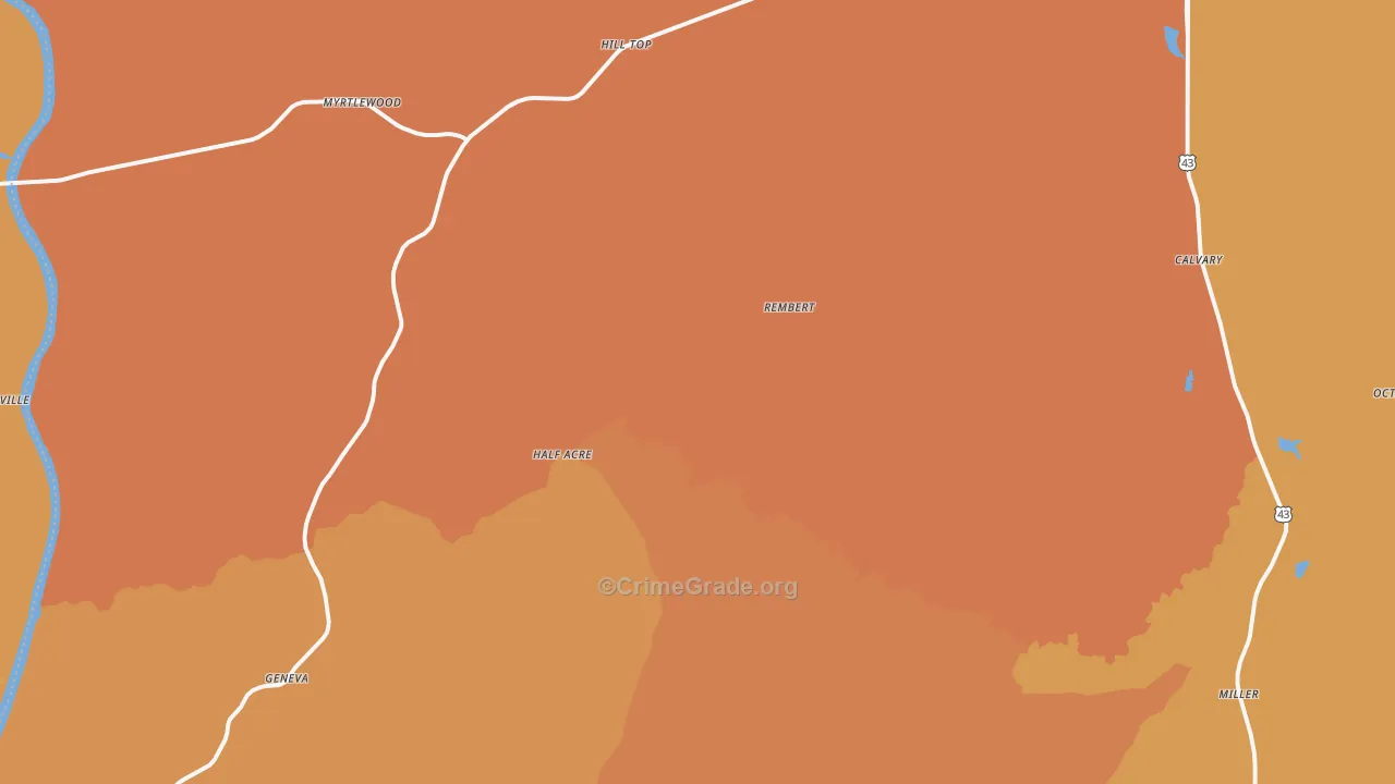 Nanafalia, AL Map of Vehicle Theft Rates