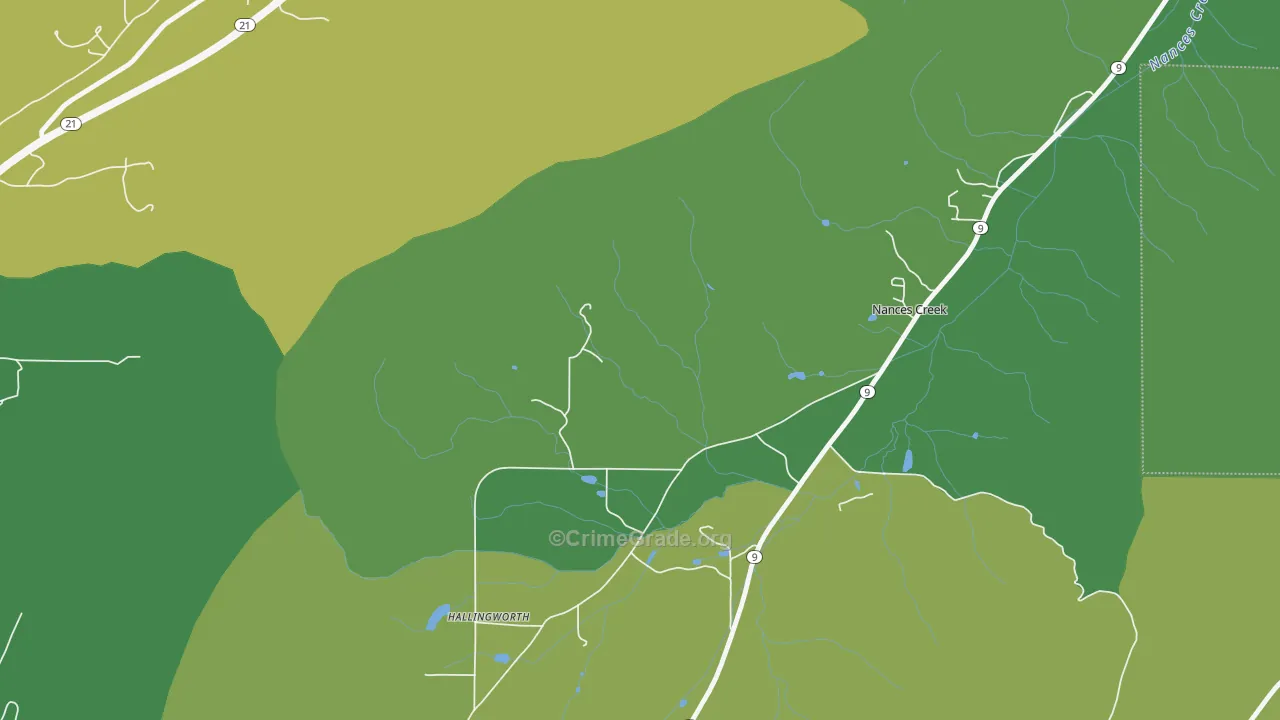 Nances Creek, AL Map of Vehicle Theft Rates