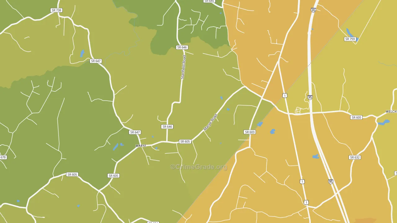 Nancy Wrights Corner, VA Map of Vehicle Theft Rates