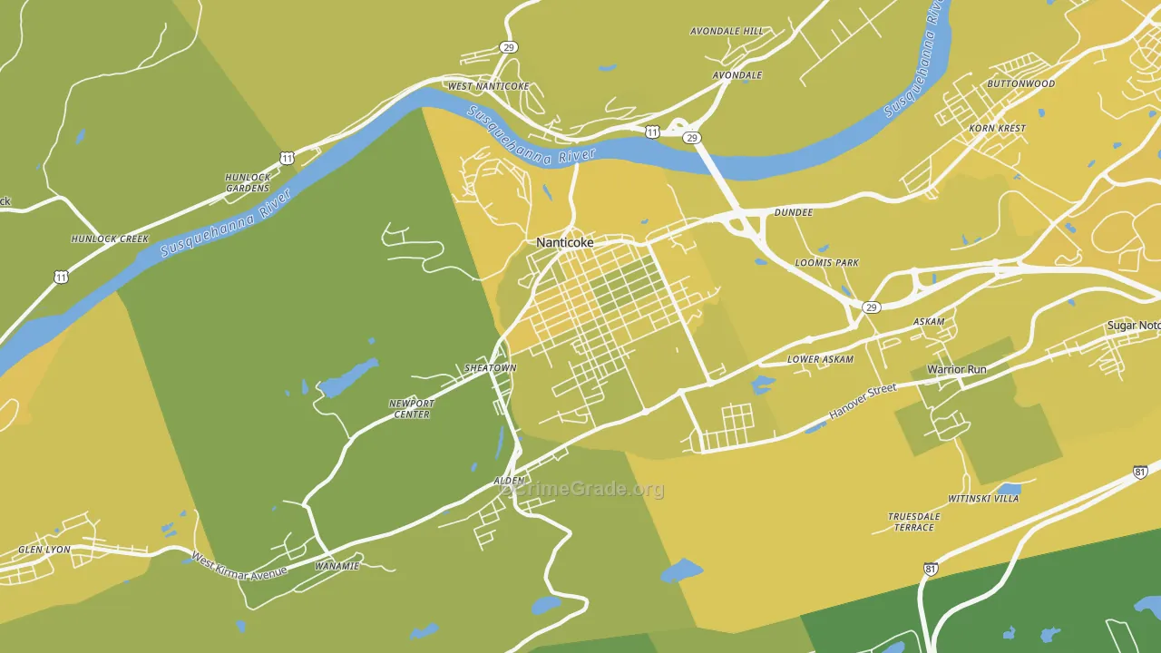 Nanticoke, PA Map of Vehicle Theft Rates