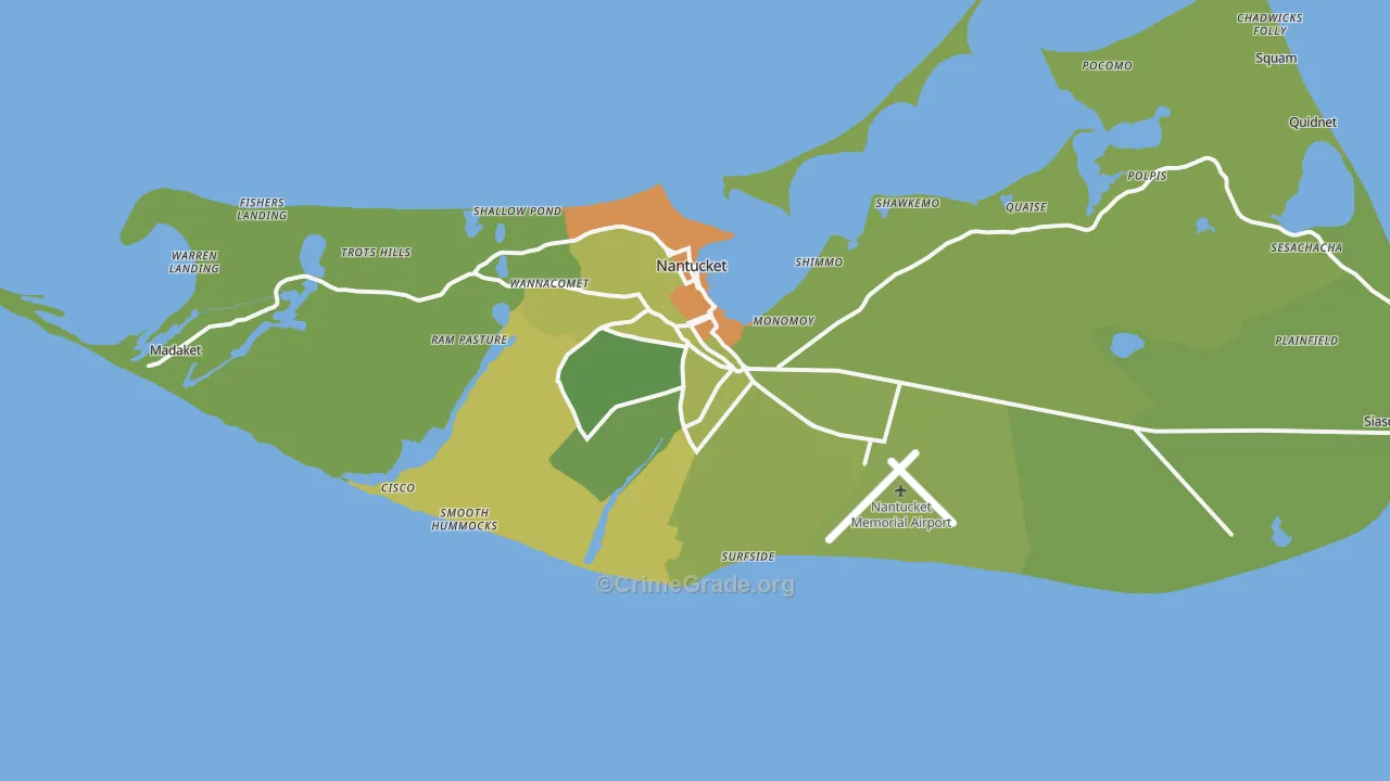 Nantucket, MA Map of Vehicle Theft Rates