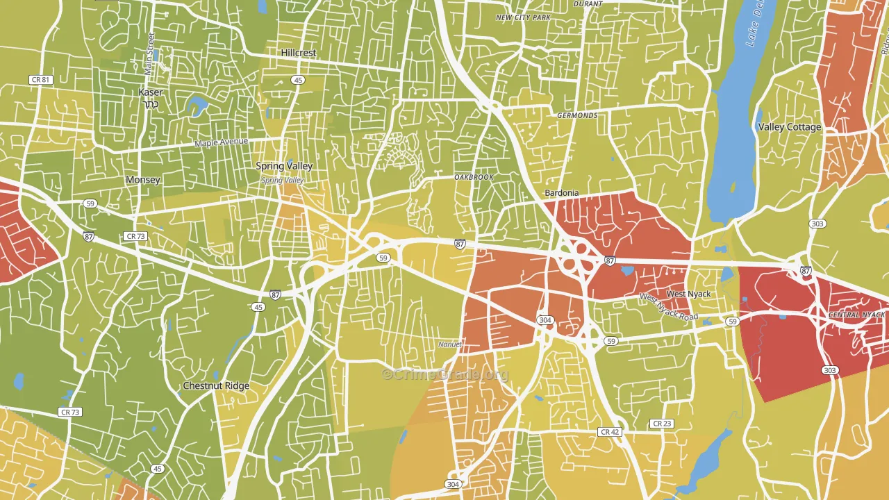 Nanuet, NY Map of Vehicle Theft Rates