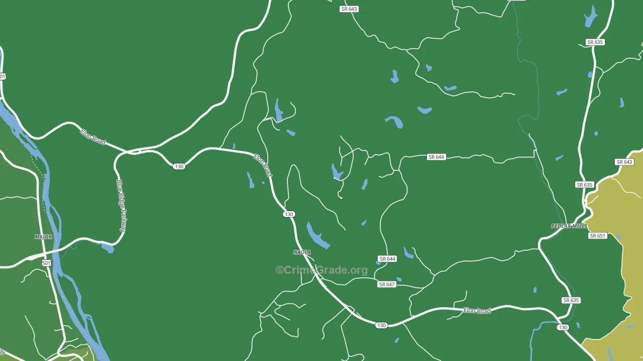 Naola, VA Map of Vehicle Theft Rates