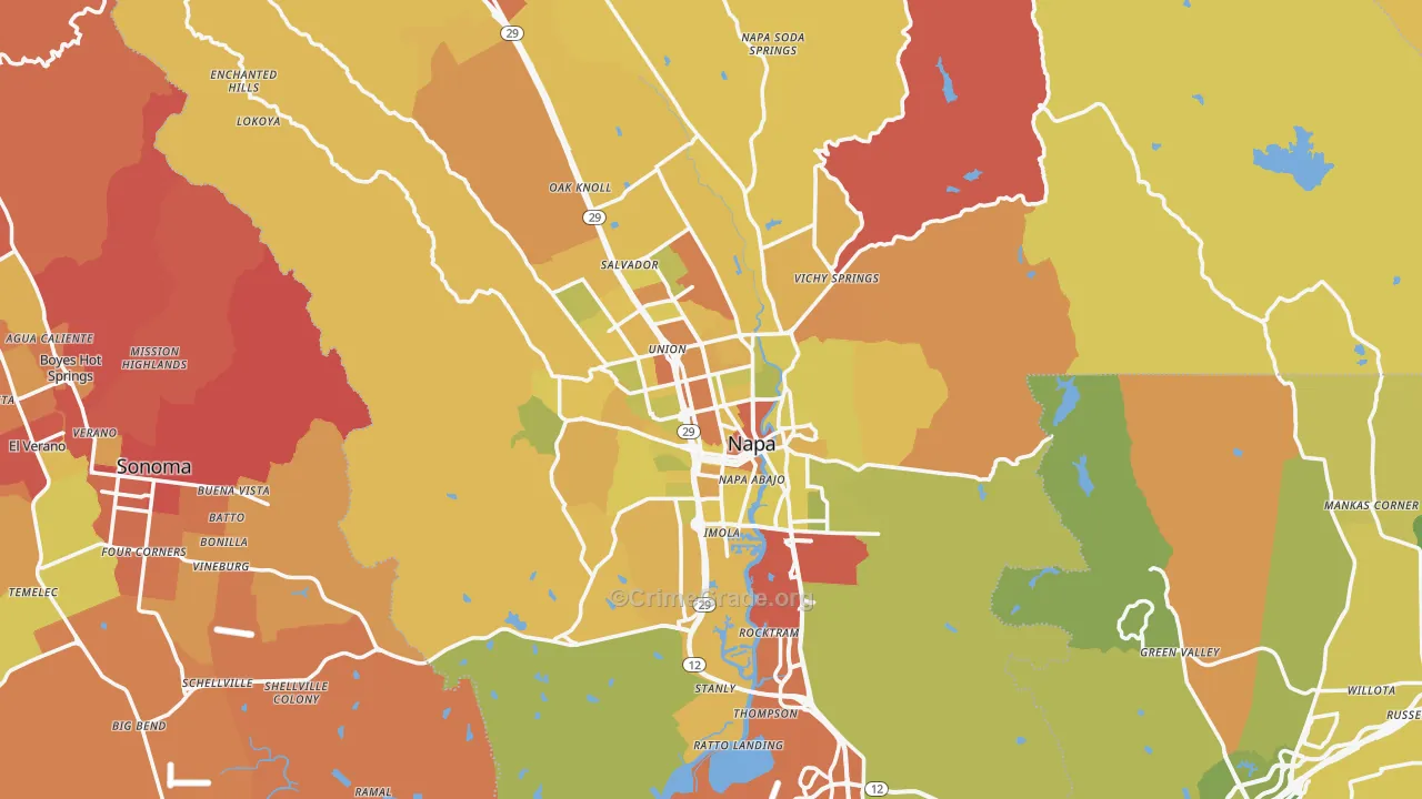 Napa, CA Map of Vehicle Theft Rates