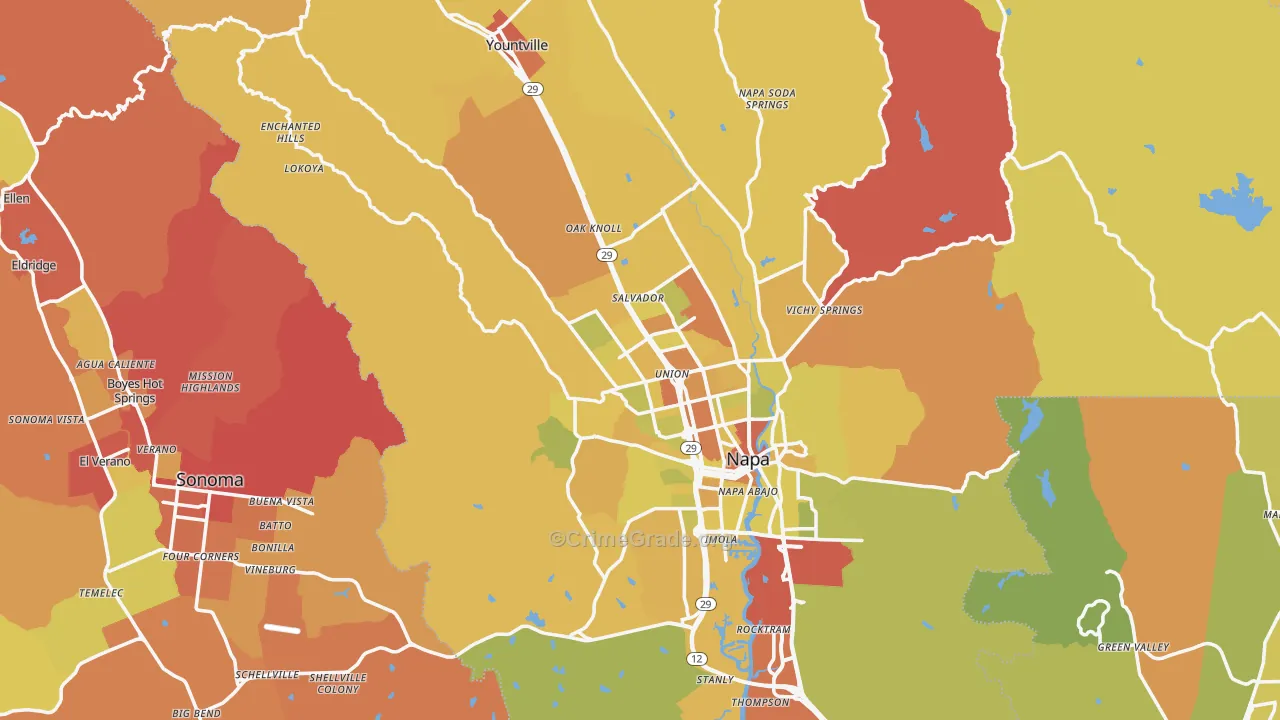 Napa County, CA Map of Vehicle Theft Rates