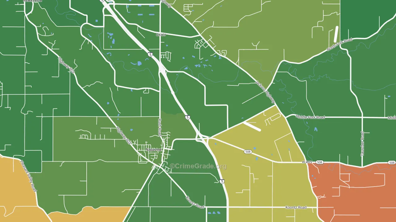 Napavine, WA Map of Vehicle Theft Rates