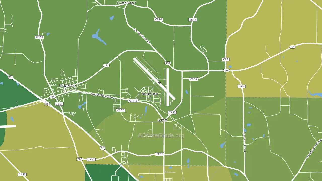 Napier Field, AL Map of Vehicle Theft Rates