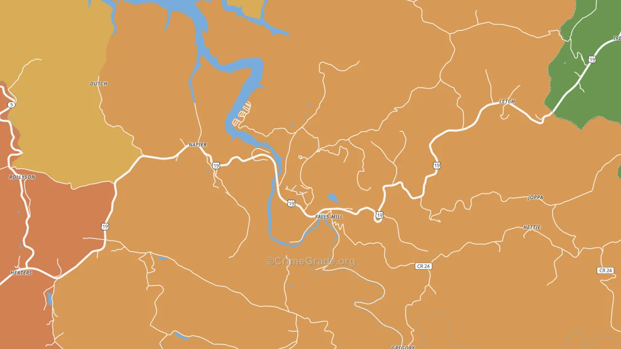 Napier, WV Map of Vehicle Theft Rates
