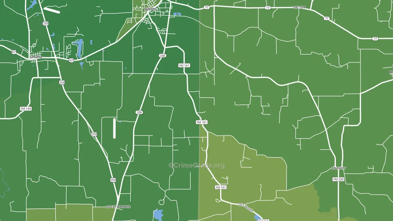 Naples, TX Map of Vehicle Theft Rates