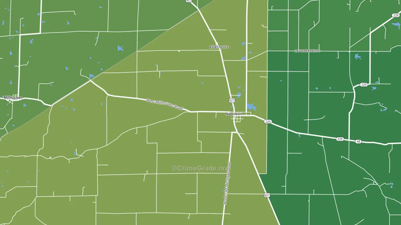 Napoleon, IN Map of Vehicle Theft Rates