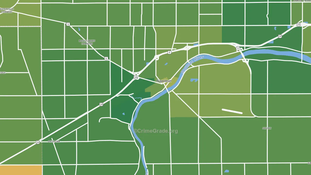Napoleon, OH Map of Vehicle Theft Rates