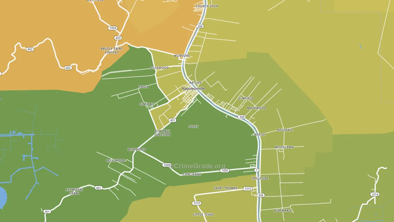 Napoleonville, LA Map of Vehicle Theft Rates
