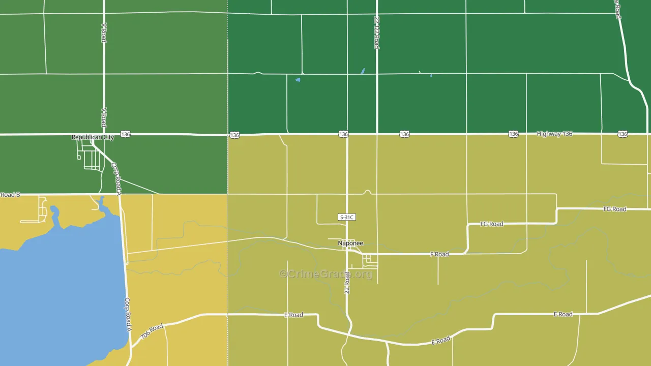 Naponee, NE Map of Vehicle Theft Rates