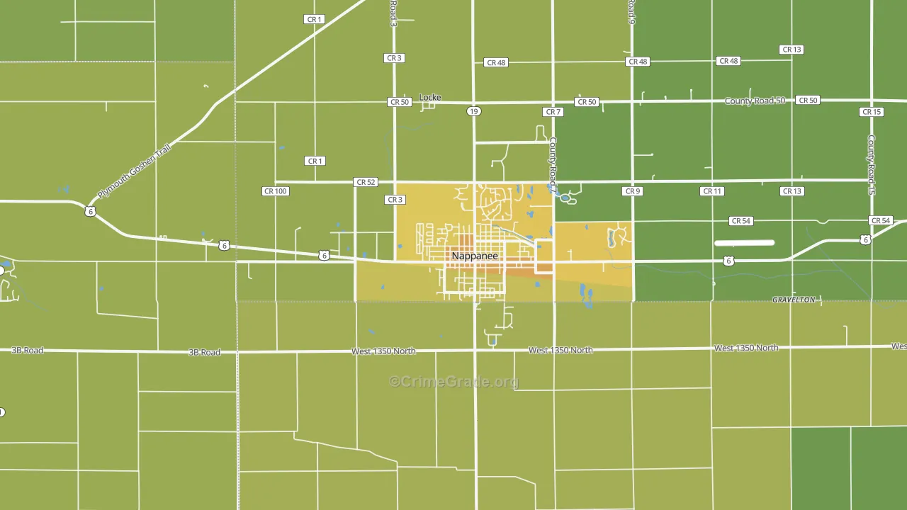 Nappanee, IN Map of Vehicle Theft Rates