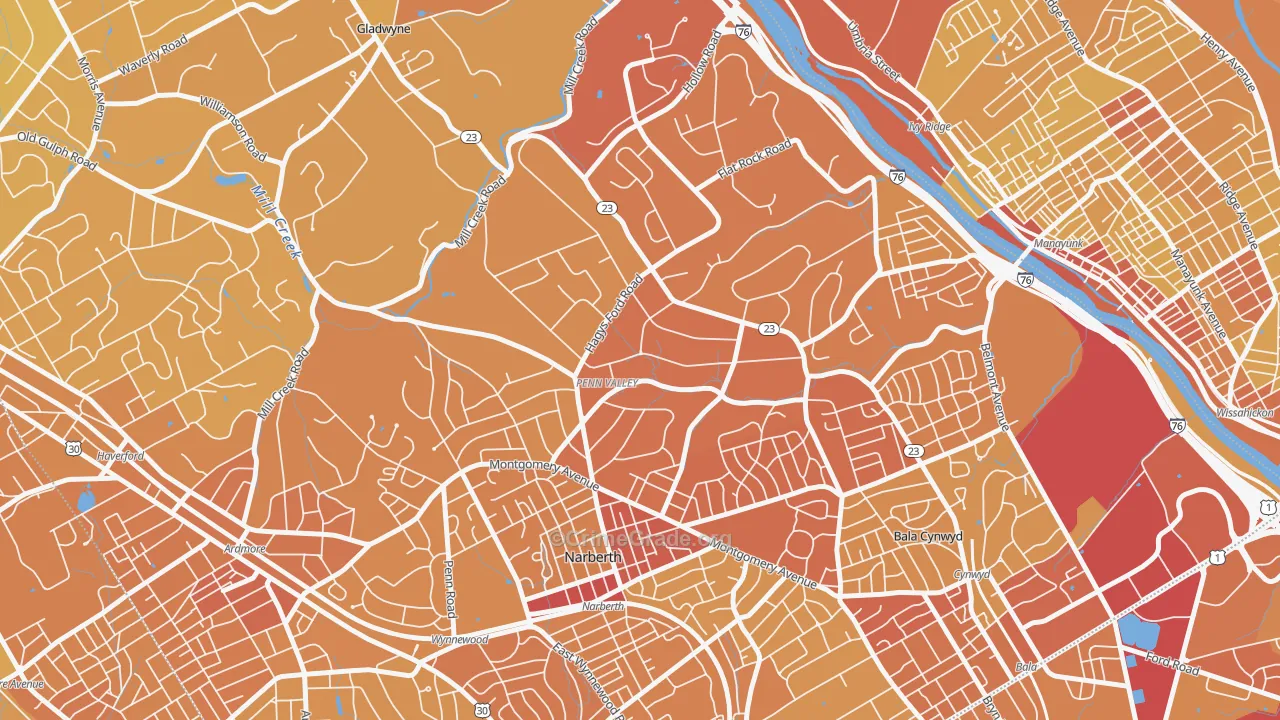 Narberth, PA Map of Vehicle Theft Rates