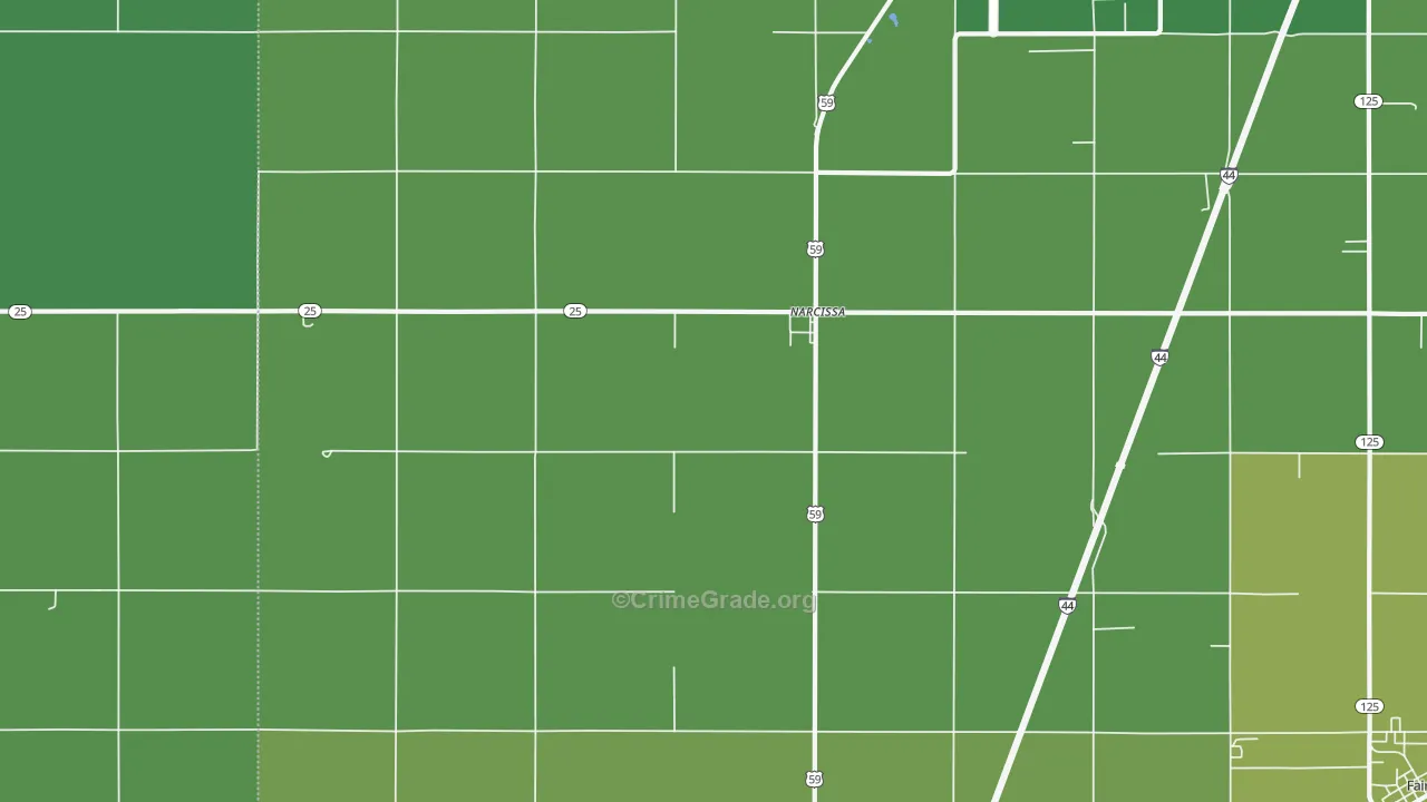 Narcissa, OK Map of Vehicle Theft Rates