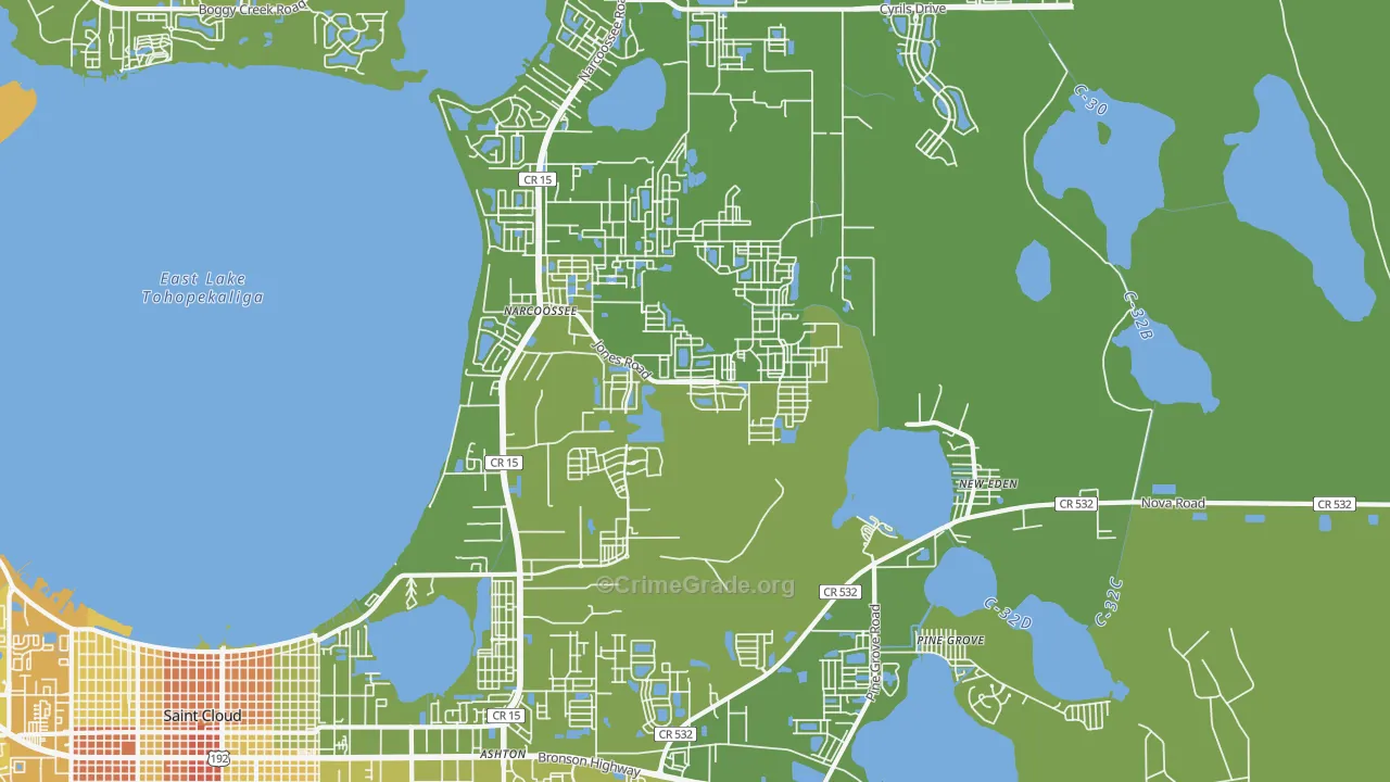 Narcoossee, FL Map of Vehicle Theft Rates