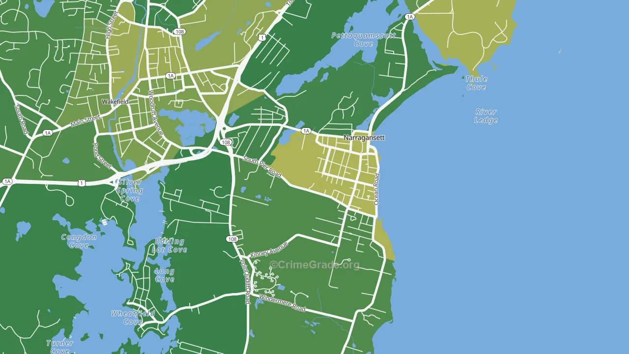 Narragansett Pier, RI Map of Vehicle Theft Rates