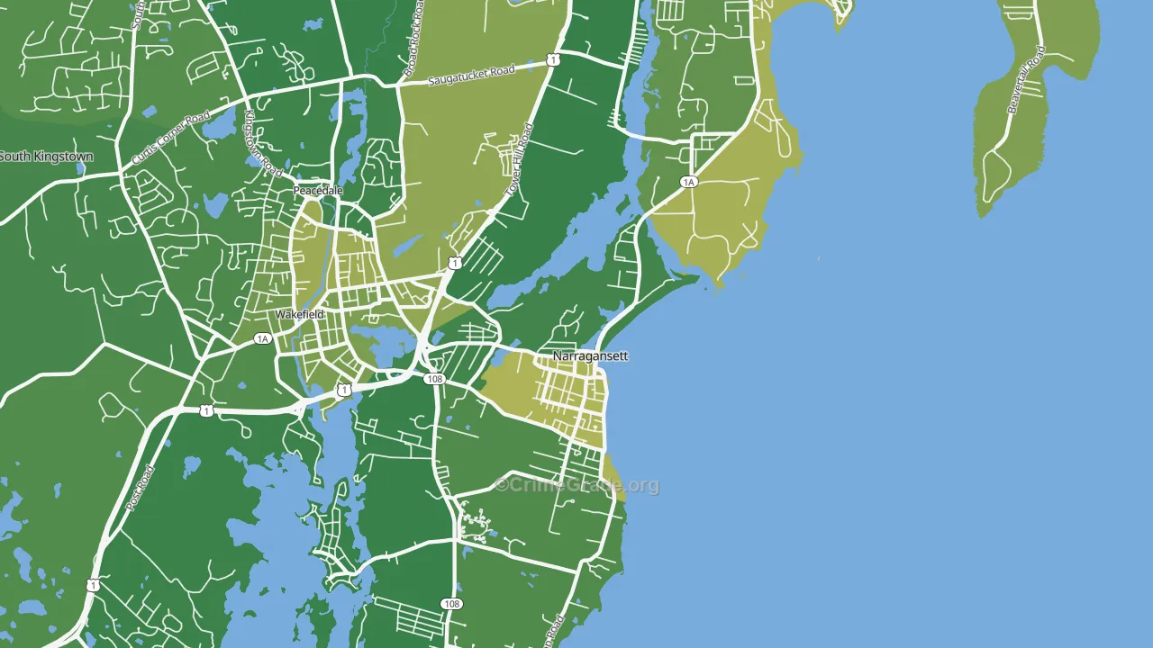 Narragansett, RI Map of Vehicle Theft Rates
