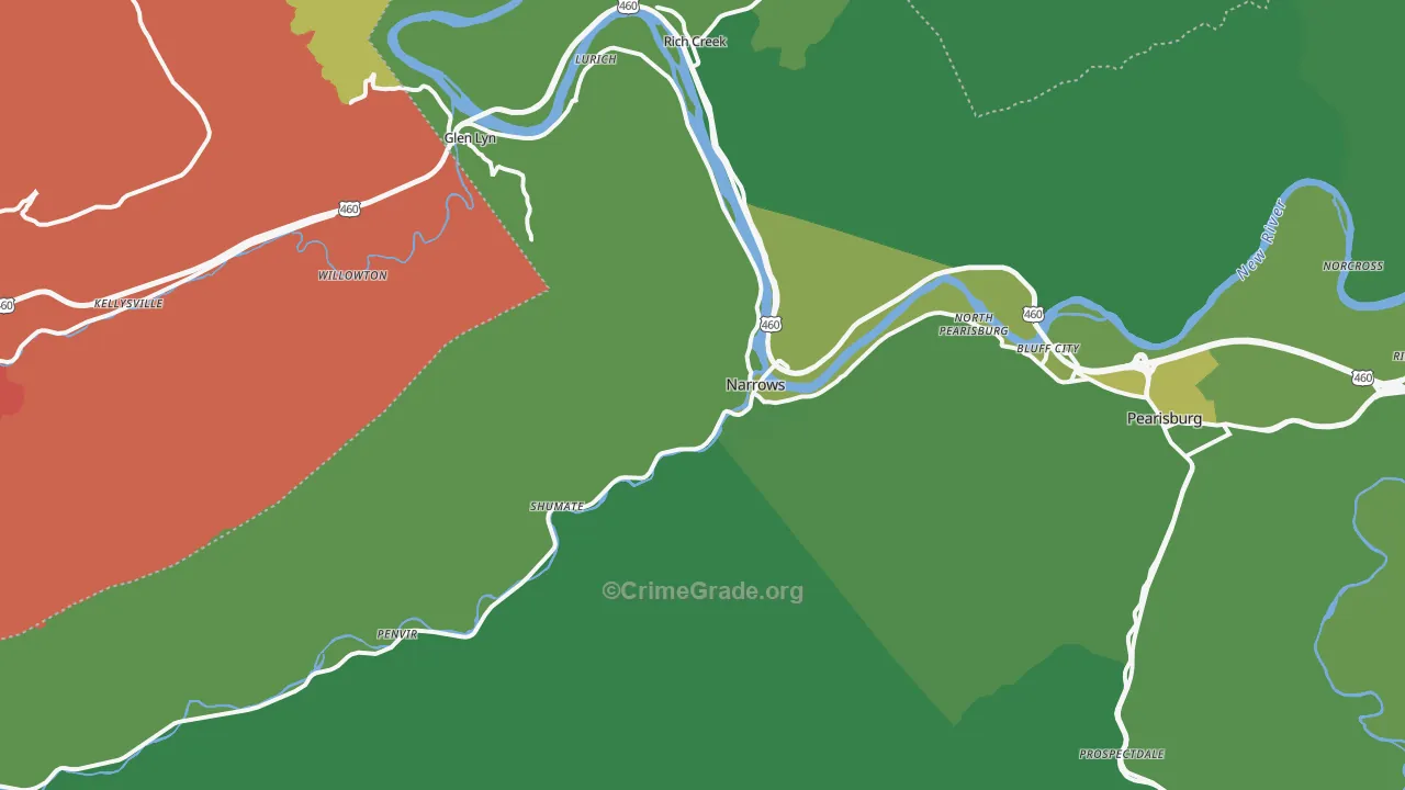 Narrows, VA Map of Vehicle Theft Rates