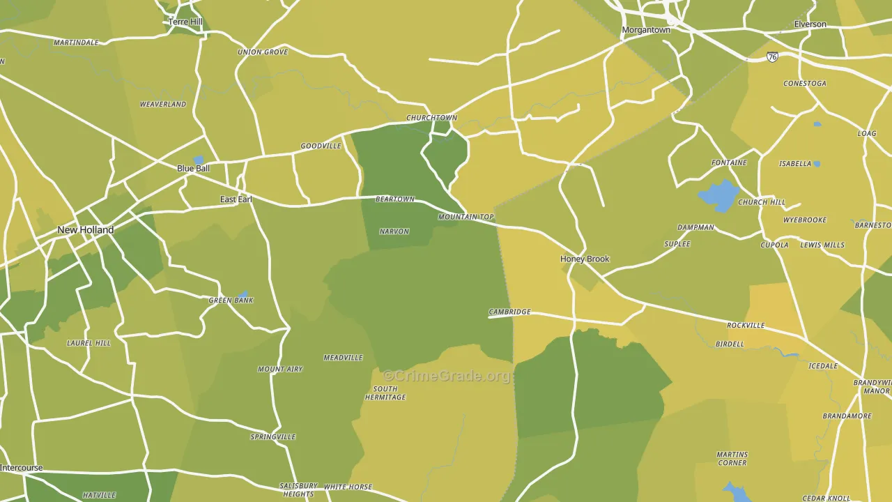 Narvon, PA Map of Vehicle Theft Rates