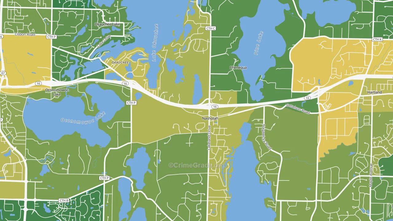 Nashotah, WI Map of Vehicle Theft Rates