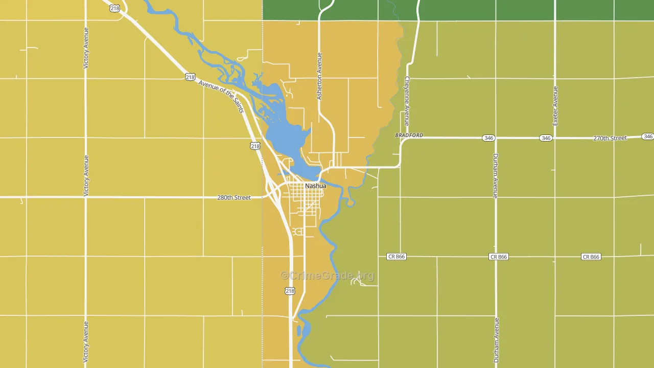 Nashua, IA Map of Vehicle Theft Rates
